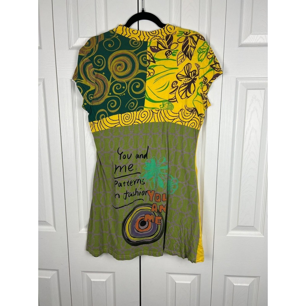 Adore Artsy Embellished Tunic Top Boho Y2K‎ Whimsigoth Yellow Green Cotton Small - Picture 7 of 8